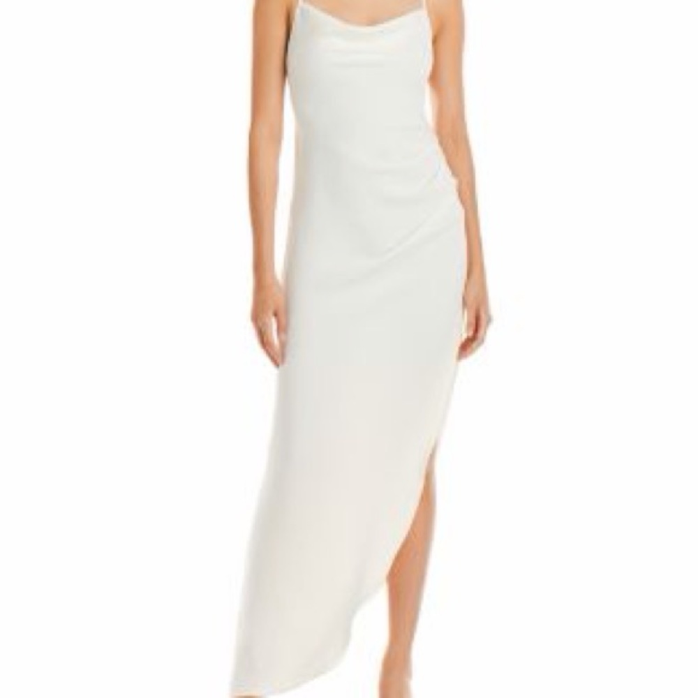 Aqua white maxi dress with strappy open back low sexy back with high slit